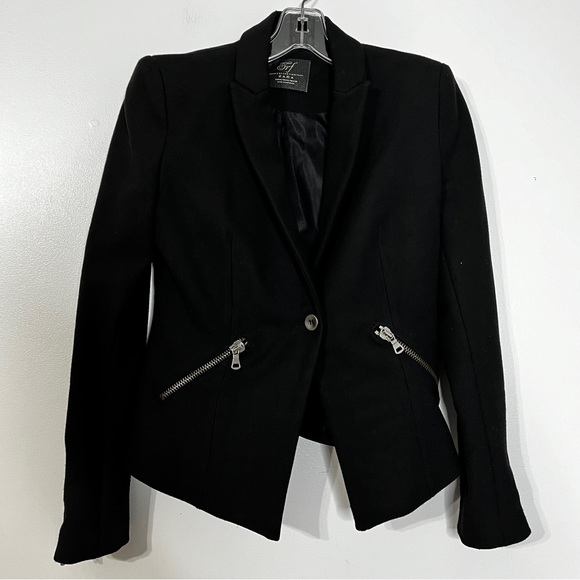 Zara Black Fitted Blazer with Gold Zippers Women’s Size M - Picture 3 of 7